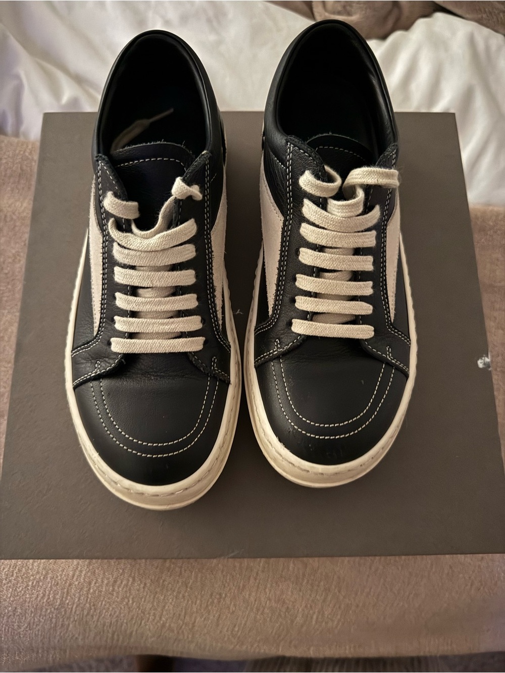 Rick Owens Black and Cream Kids Sneakers with Contrast Panels size 35